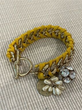 Yellow Suede Wrapped Chain Bracelet with Charms